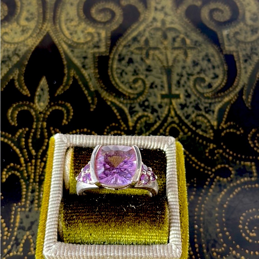 Purple quartz ring on sterling ring